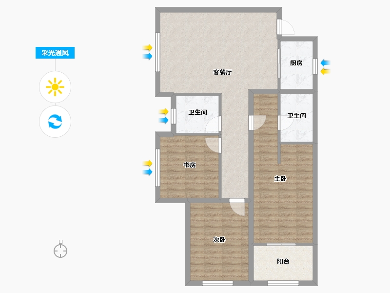 浙江省-杭州市-绿都御景蓝湾(公寓住宅)-92.26-户型库-采光通风