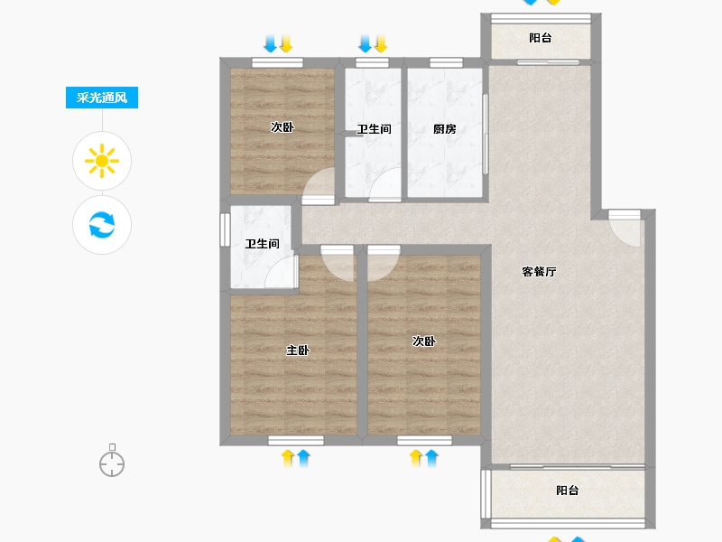 安徽省-合肥市-青年小区(包河)-87.64-户型库-采光通风