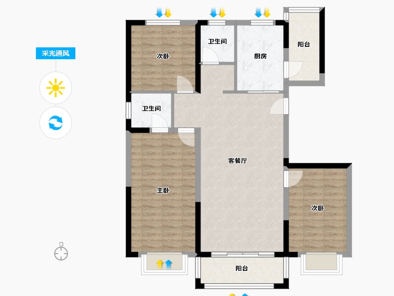 陕西省-宝鸡市-金色米兰-104.00-户型库-采光通风