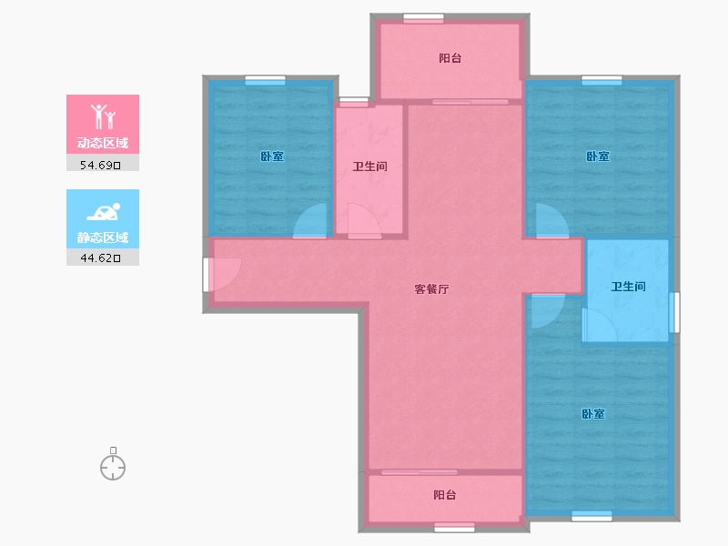 陕西省-咸阳市-金科世界城-90.68-户型库-动静分区