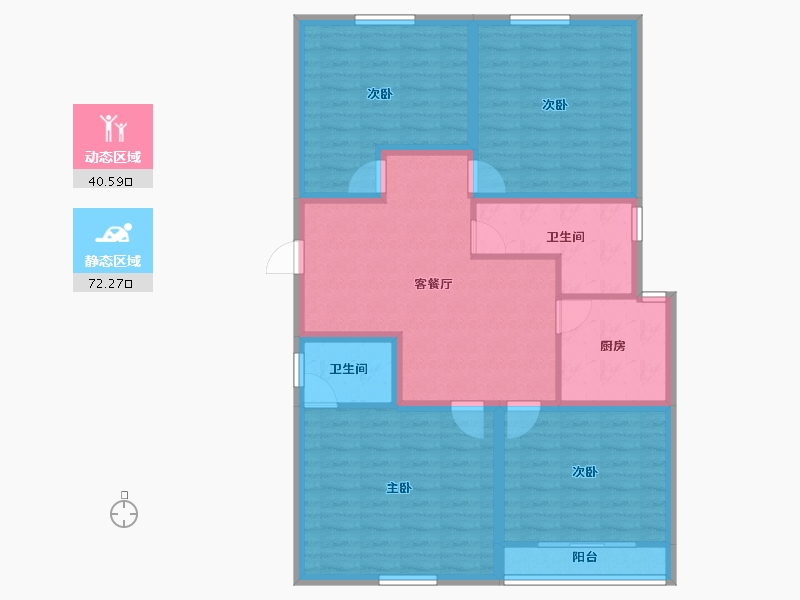 浙江省-杭州市-昆仑红苹果-100.91-户型库-动静分区