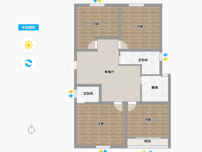 浙江省-杭州市-昆仑红苹果-100.91-户型库-采光通风