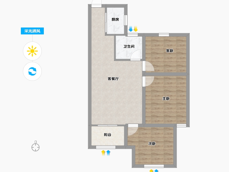 浙江省-杭州市-滨水名庭-64.89-户型库-采光通风