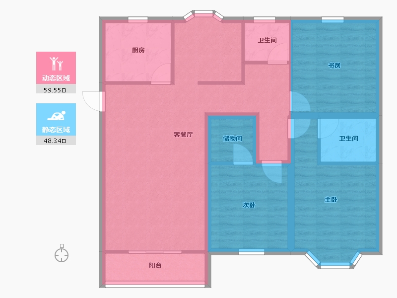 浙江省-杭州市-春天花园-96.56-户型库-动静分区