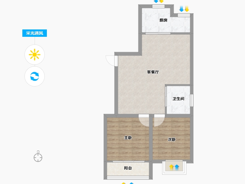 浙江省-杭州市-东新园新湖苑-56.38-户型库-采光通风