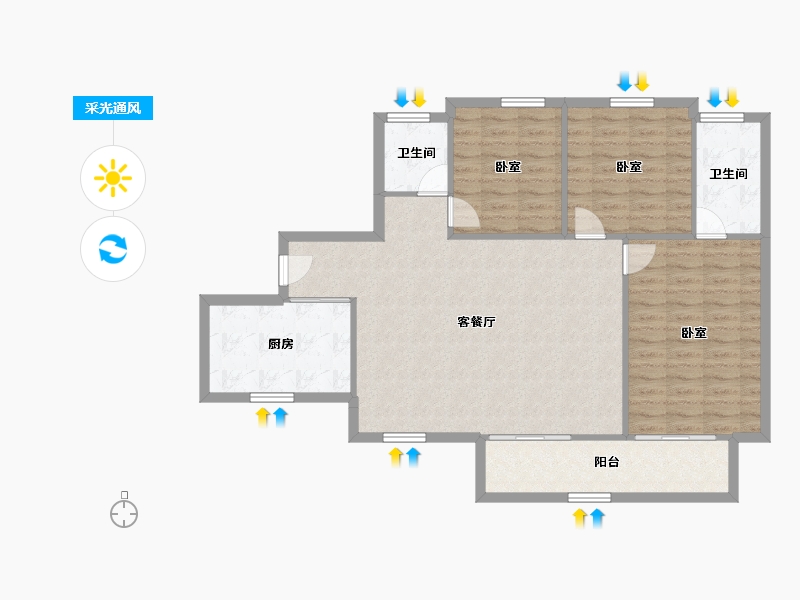 陕西省-咸阳市-金科世界城-104.68-户型库-采光通风