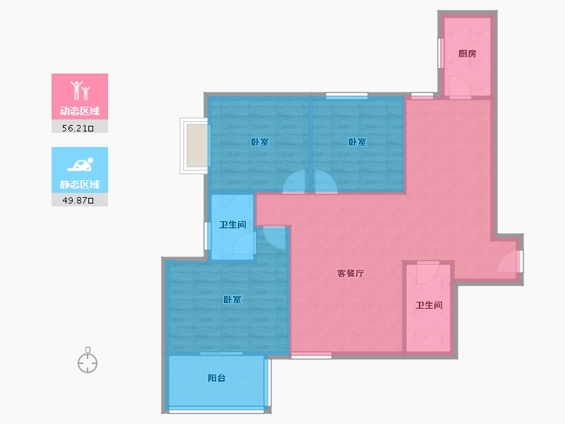 青海省-西宁市-陕安丰登小区-96.91-户型库-动静分区