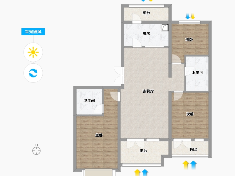 河北省-衡水市-天元怡水花园-107.28-户型库-采光通风