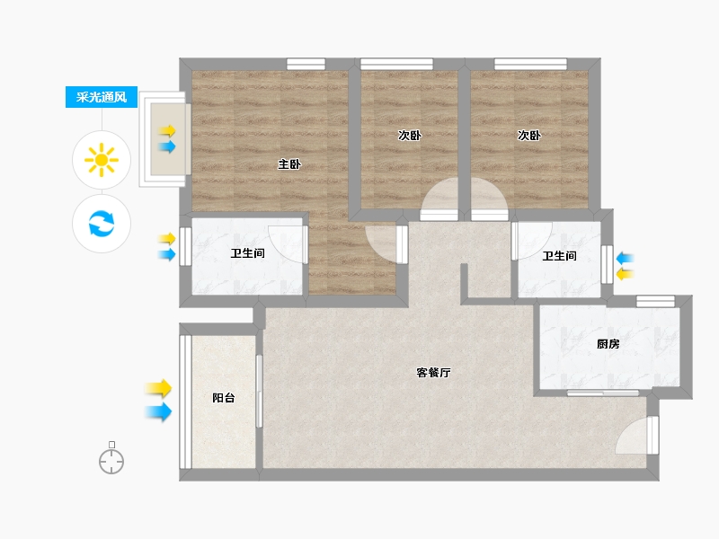 广东省-东莞市-南部湾万科城-68.17-户型库-采光通风