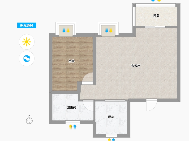 江苏省-苏州市-领秀金品花苑-57.29-户型库-采光通风