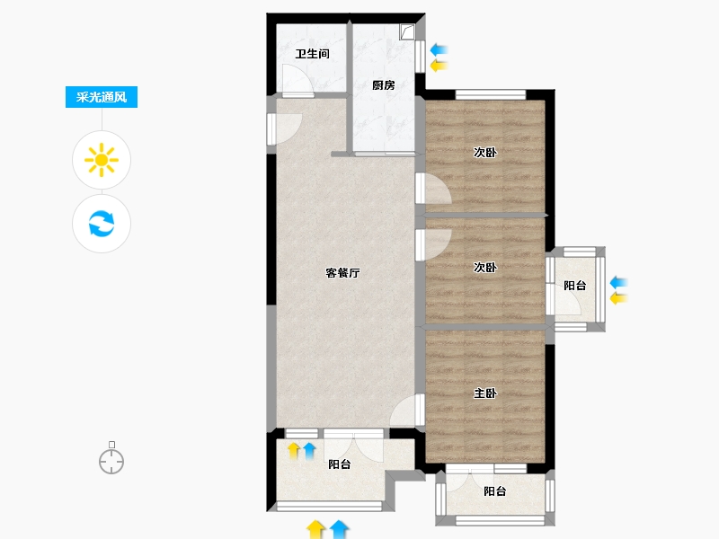 河北省-衡水市-天元怡水花园-85.12-户型库-采光通风