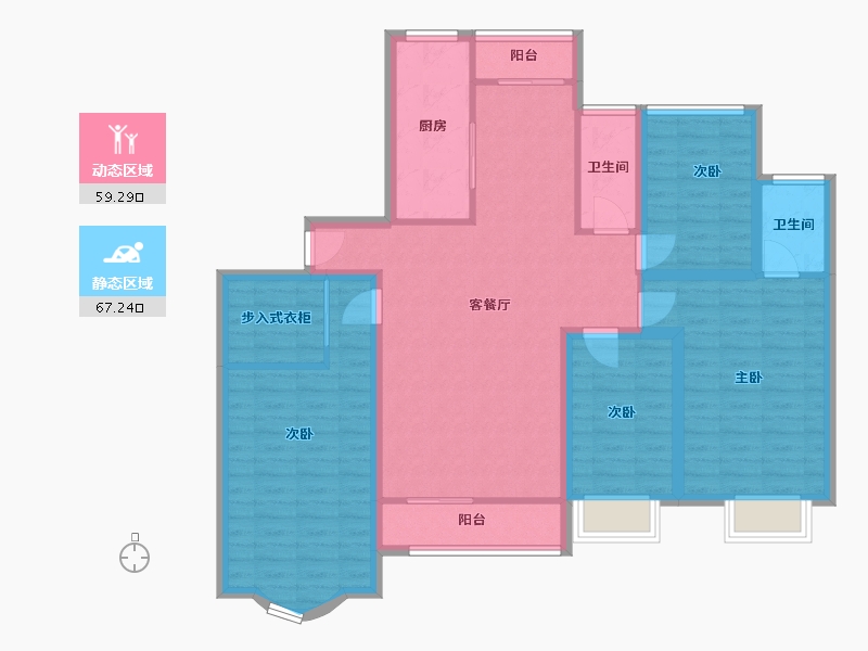 辽宁省-大连市-新希望花园-113.34-户型库-动静分区