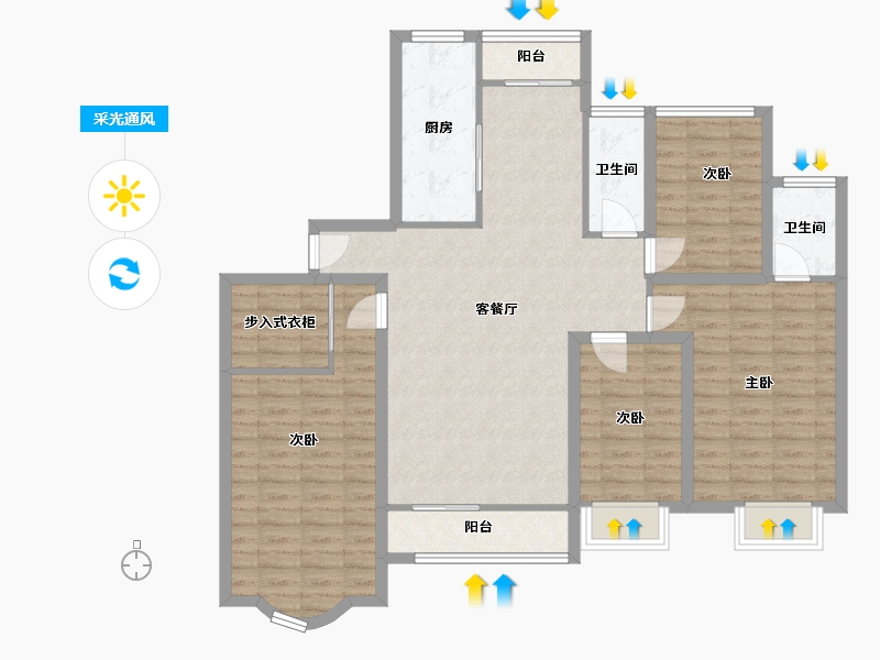 辽宁省-大连市-新希望花园-113.34-户型库-采光通风