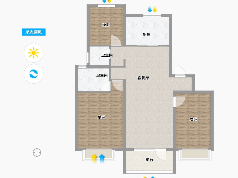 山东省-青岛市-空港澜庭美地B区-111.10-户型库-采光通风