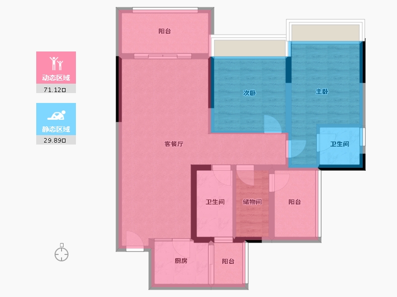 贵州省-遵义市-鑫洋公馆-89.60-户型库-动静分区