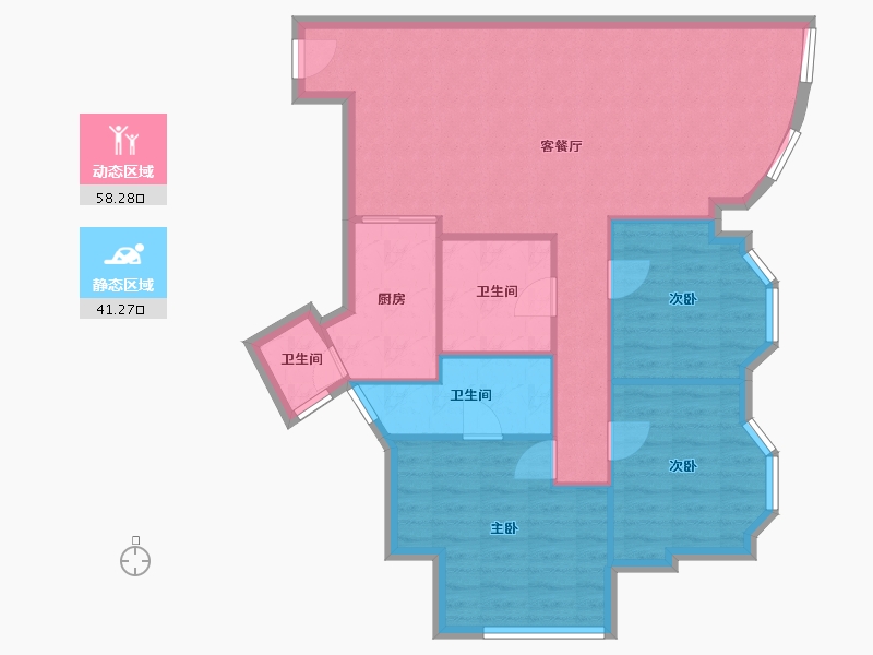 辽宁省-大连市-万达公寓-90.85-户型库-动静分区