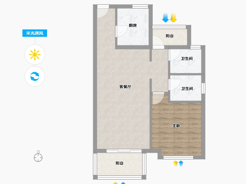 河北省-廊坊市-路劲阳光城-63.61-户型库-采光通风