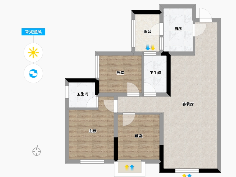 四川省-自贡市-香樾东方-69.68-户型库-采光通风