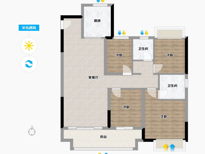 安徽省-阜阳市-港龙美的云筑-106.00-户型库-采光通风