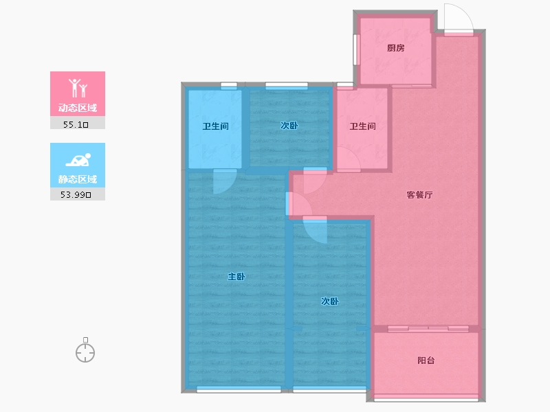 浙江省-杭州市-绿都御景蓝湾(公寓住宅)-97.81-户型库-动静分区