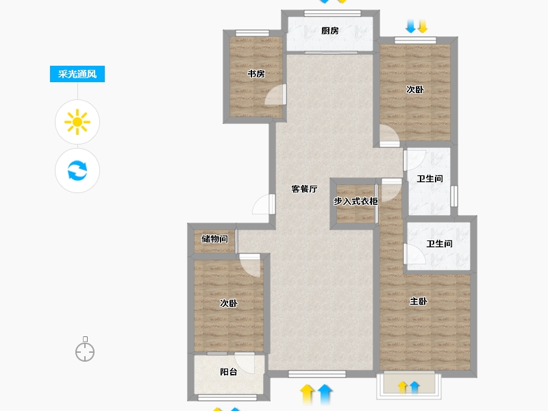 河北省-廊坊市-世嘉正园-108.86-户型库-采光通风