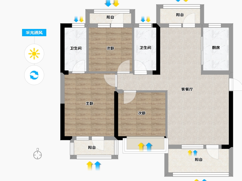 湖北省-咸宁市-雍景新城-89.08-户型库-采光通风