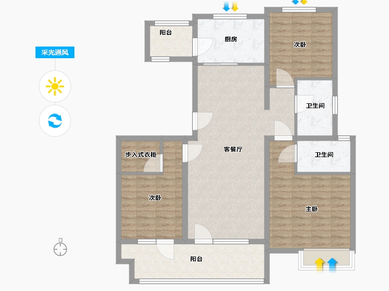 山东省-青岛市-海信花街小镇(二期)-108.00-户型库-采光通风