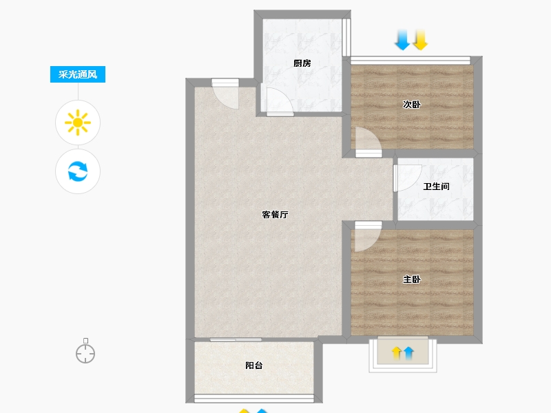 山东省-青岛市-融创维多利亚湾-68.81-户型库-采光通风