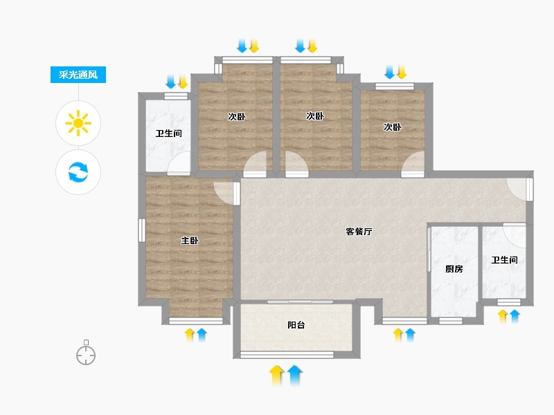 广东省-东莞市-南部湾万科城-89.35-户型库-采光通风