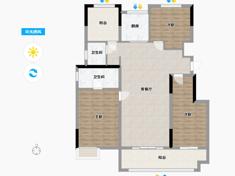 安徽省-滁州市-凯迪铂悦府-106.40-户型库-采光通风