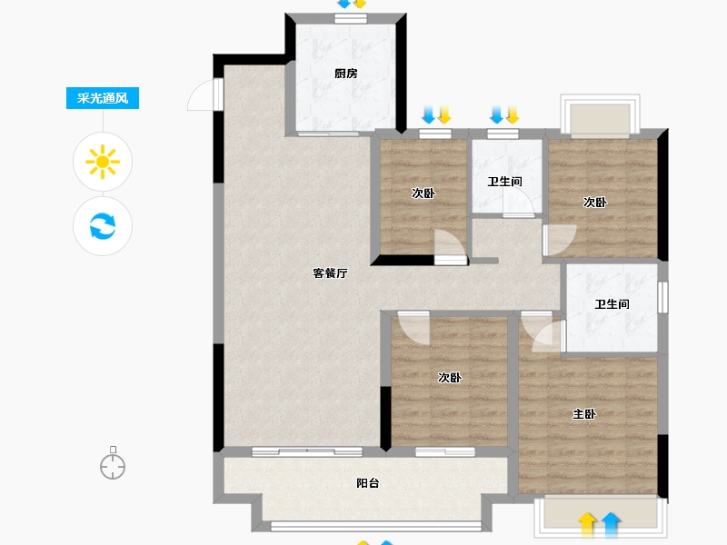 安徽省-阜阳市-港龙美的云筑-100.60-户型库-采光通风