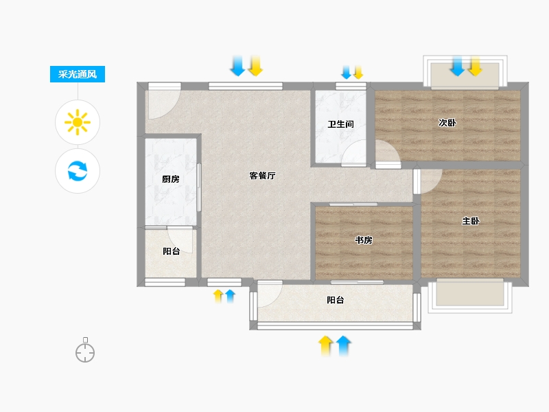 广东省-广州市-鸣翠花园-71.52-户型库-采光通风