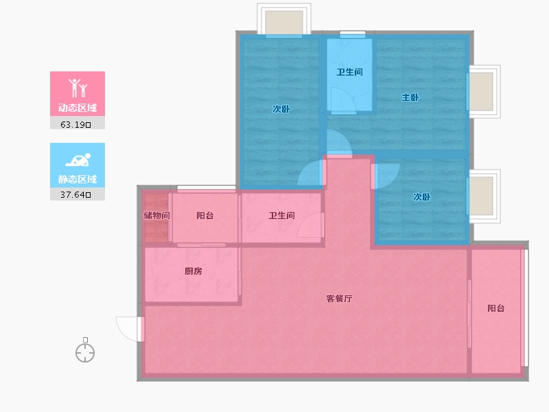 广东省-广州市-保利西海岸瀚海花园-90.63-户型库-动静分区