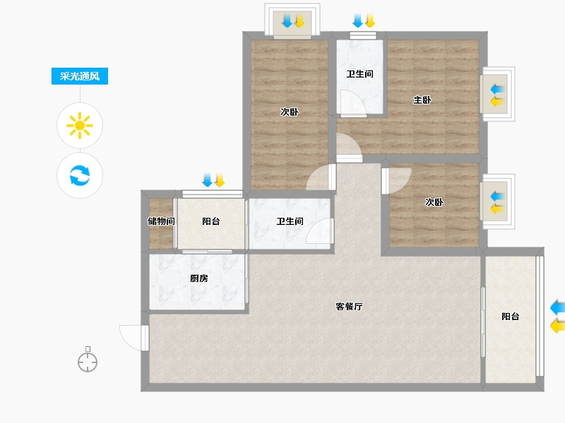 广东省-广州市-保利西海岸瀚海花园-90.63-户型库-采光通风