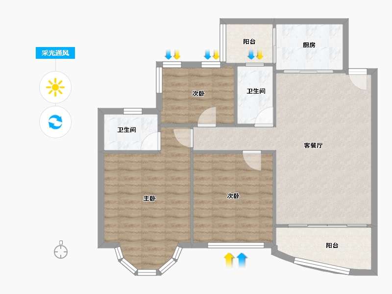 广东省-广州市-祈福新村山泉居-85.66-户型库-采光通风