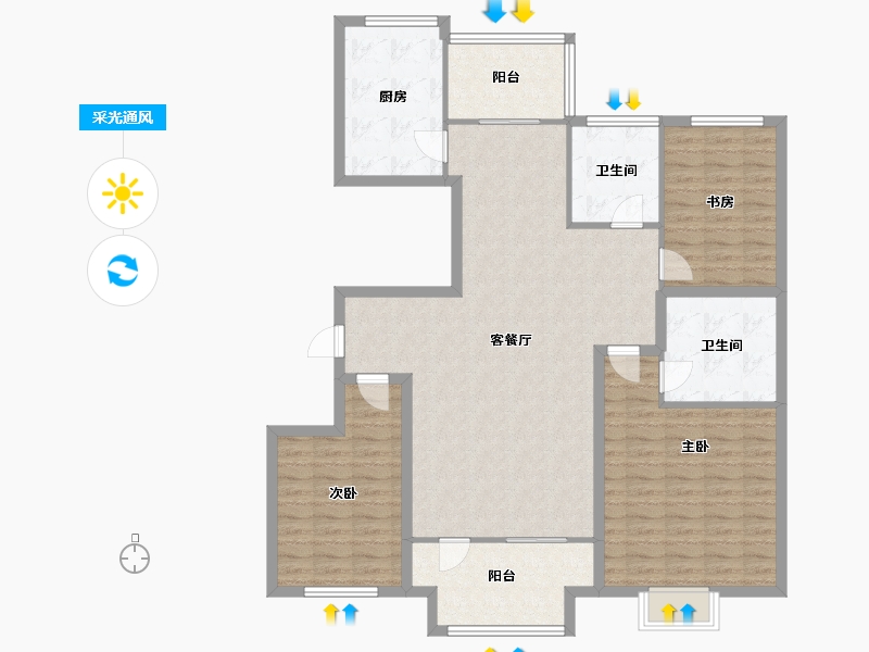 山东省-青岛市-融创维多利亚湾-128.09-户型库-采光通风