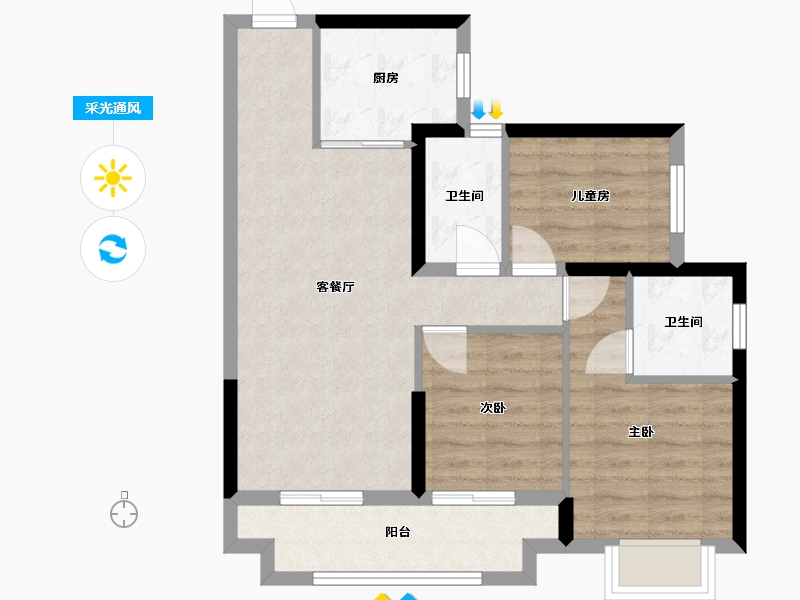 广东省-深圳市-鹏瑞尚府-72.44-户型库-采光通风