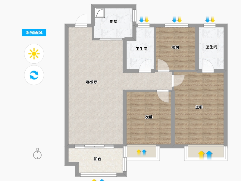 安徽省-芜湖市-时代天骄-84.80-户型库-采光通风