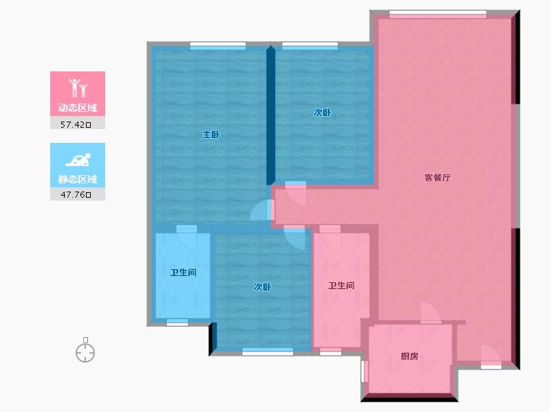 内蒙古自治区-包头市-远洲大都汇-94.40-户型库-动静分区