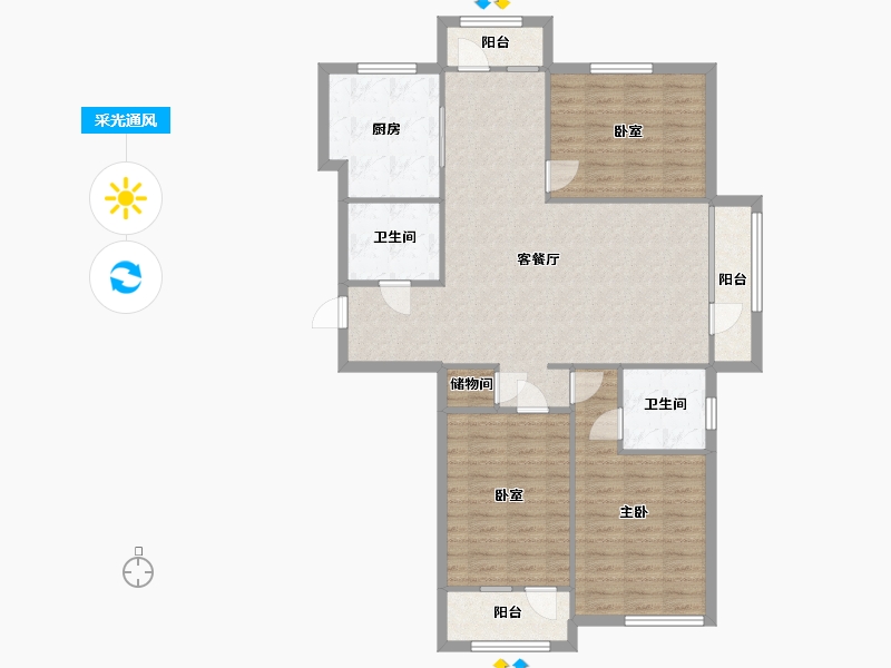 天津-天津市-珑府壹号-132.80-户型库-采光通风