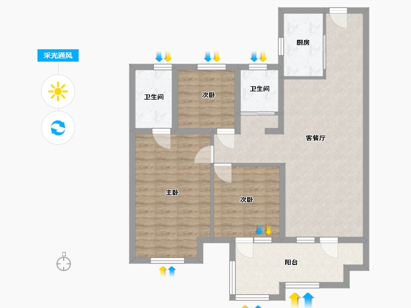 山东省-青岛市-中杰时代御园-88.10-户型库-采光通风