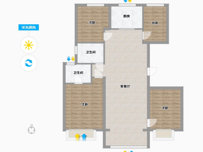 辽宁省-大连市-大连万达体育新城-D区-104.00-户型库-采光通风