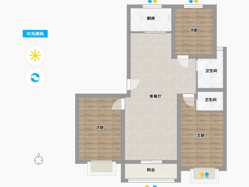 河北省-邯郸市-魏都花园润泽园-100.80-户型库-采光通风