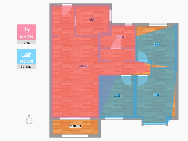 内蒙古自治区-呼和浩特市-富力城-76.98-户型库-动静分区