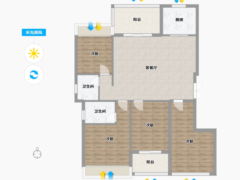 贵州省-安顺市-睿创云玺-121.60-户型库-采光通风