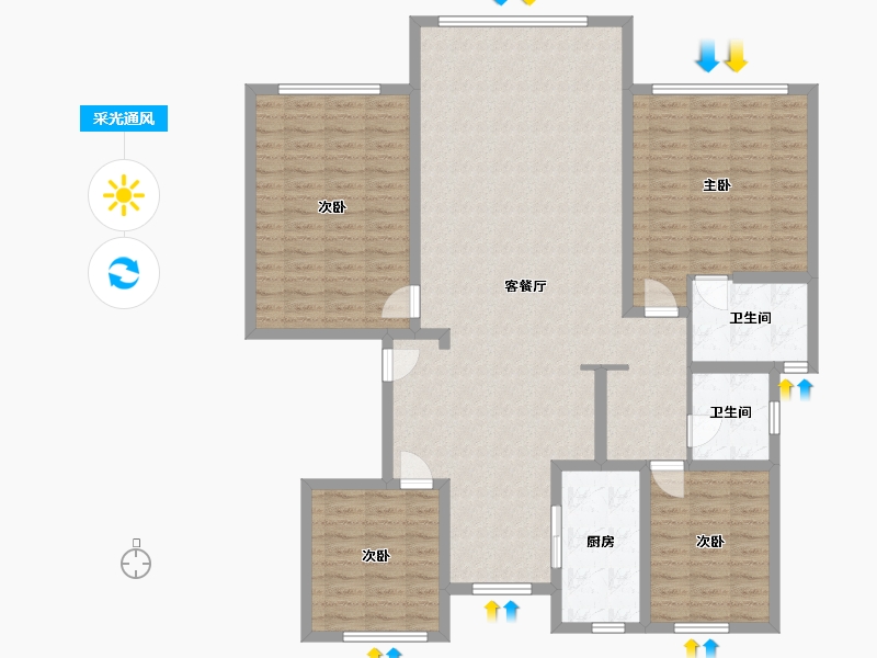 内蒙古自治区-鄂尔多斯市-惠新苑-152.80-户型库-采光通风