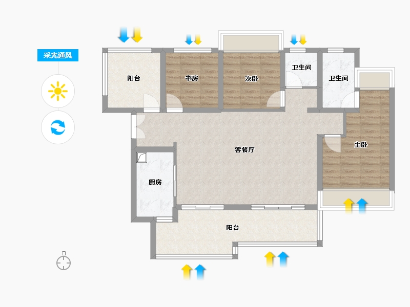 贵州省-贵阳市-吾悦华府-95.60-户型库-采光通风