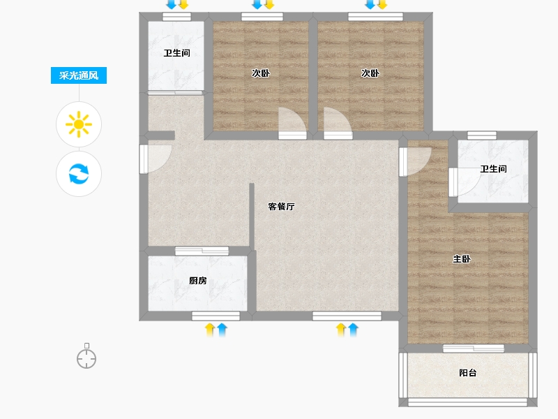 陕西省-咸阳市-福景馨苑小区-96.00-户型库-采光通风