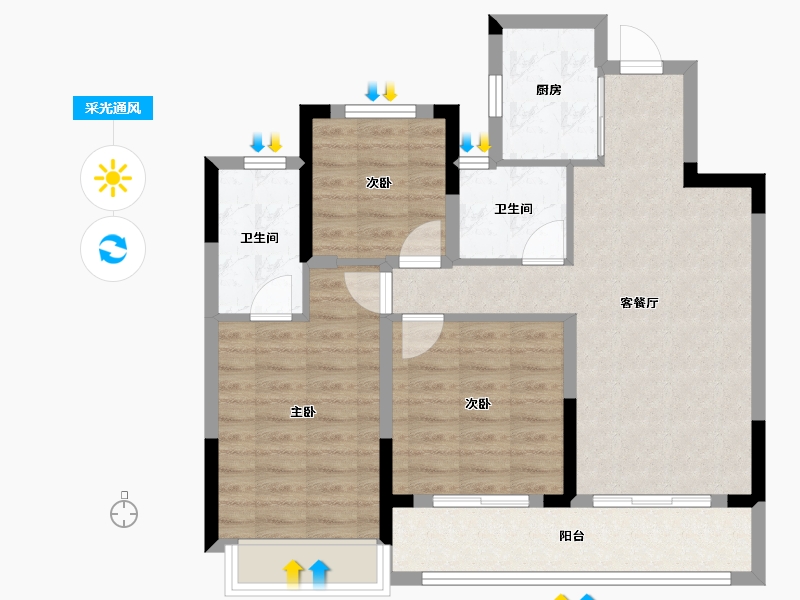 浙江省-杭州市-​星创雅望居-95.00-户型库-采光通风