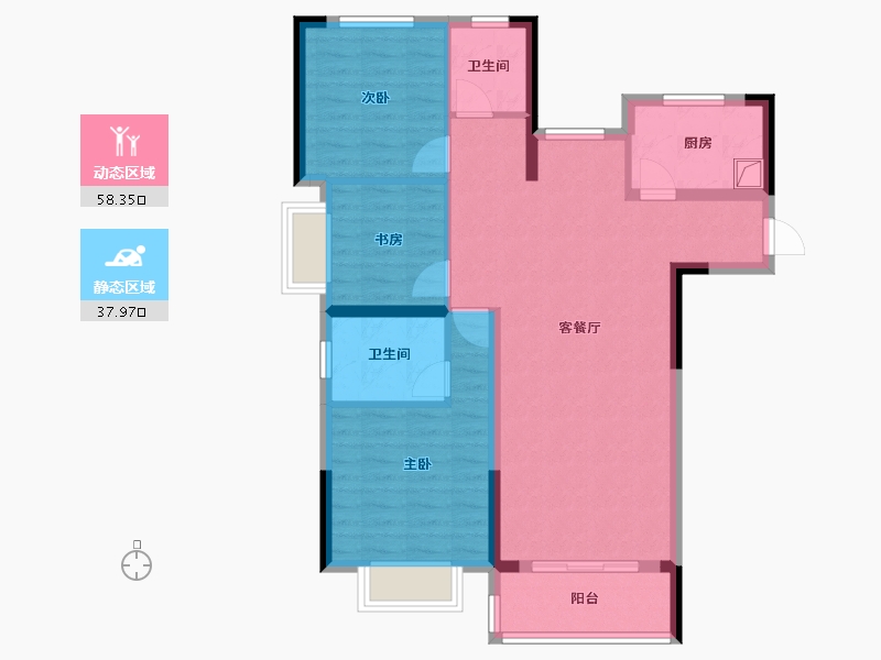 湖北省-仙桃市-荣怀及第世家D区-94.30-户型库-动静分区